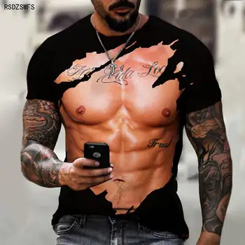 Muška majica s 3D ispis za mišiće Casual moda Harajuku Kvalitetan Sportski Негабаритная Slobodna udobna košulja
