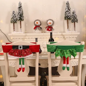 Božićno tkanina Presvlake za stolice za Stolom za Stolice Kućni ukras Zona starca Zelena Pokus suknja za djevojčice Novogodišnji Dekor 46*30 cm 1pc