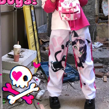 Novi Hip-hop Vanjska Odjeća za mlade Anime Djevojka Grafički Print Japanska Moda Široke Hlače s visokim strukom Ženske Hlače 2021 Jesen