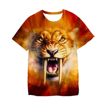 Majica sa po cijeloj površini životinja za dječaka, Majica s tiger i Lavom 4 5 6 7 8 9 10 11 12 13 14 Godina Djeca Dječaci Djevojčice Vrhovima Tees Dječja Odjeća