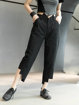 [EAM] visokim strukom Crnci Svakodnevne ženske sportske hlače povremenu rezanja Nove Hlače slobodnog rez Ženska moda Plima Proljeće Ljeto 2022 1DE1246