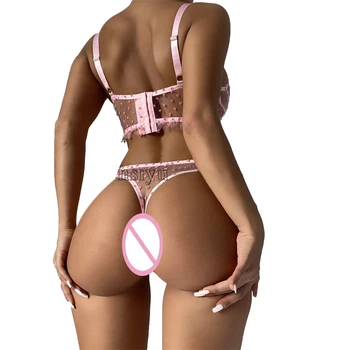 2 Kom. Kit seksualnog donjeg rublja za Žene Uzoraka u obliku srca Prozirni Grudnjak+ Gaćice za žene S/M/L/XL
